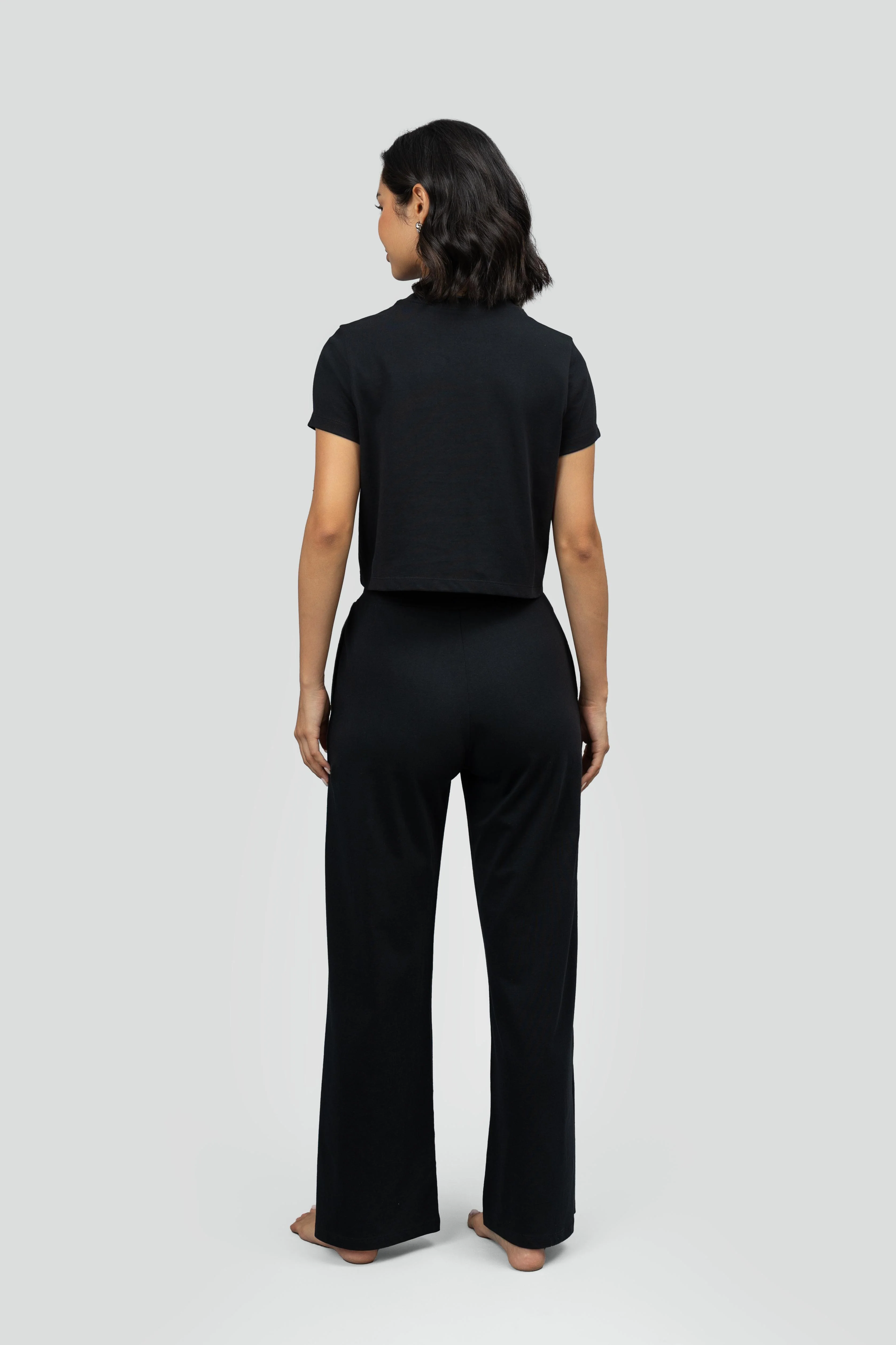 Black Soft Cotton Side Slit Flare Lounge Set - Image 3