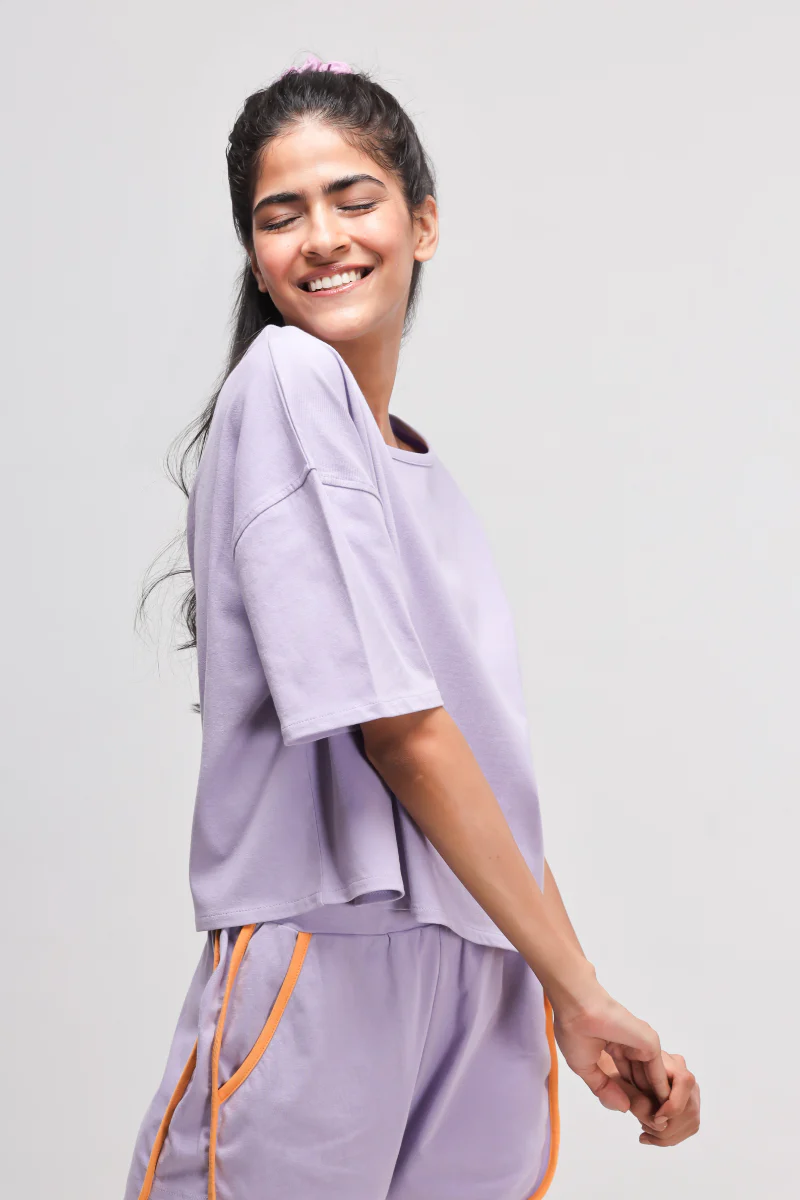Boxy Purple Cotton Shorts Set - Image 6