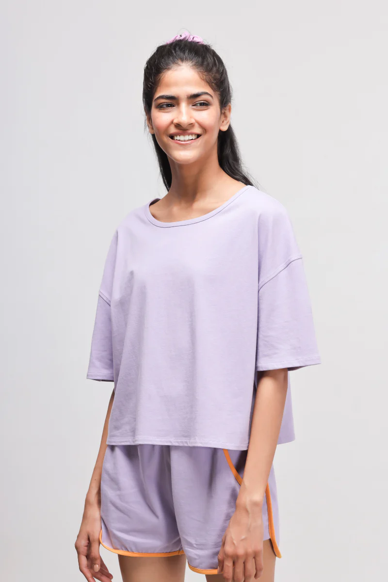 Boxy Purple Cotton Shorts Set - Image 7