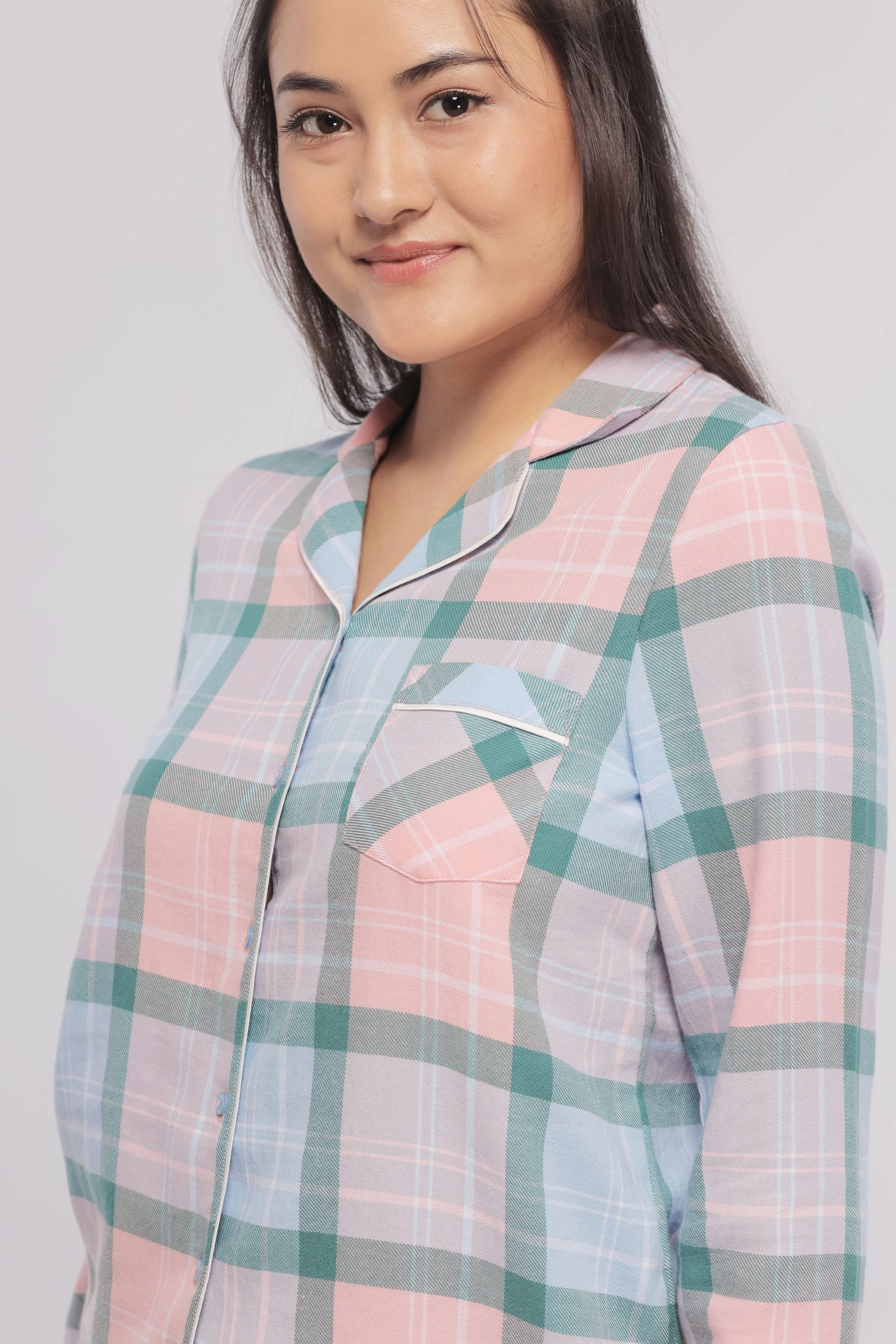 Plaid Flannel Button-Down Long Sleeves Top - Image 7