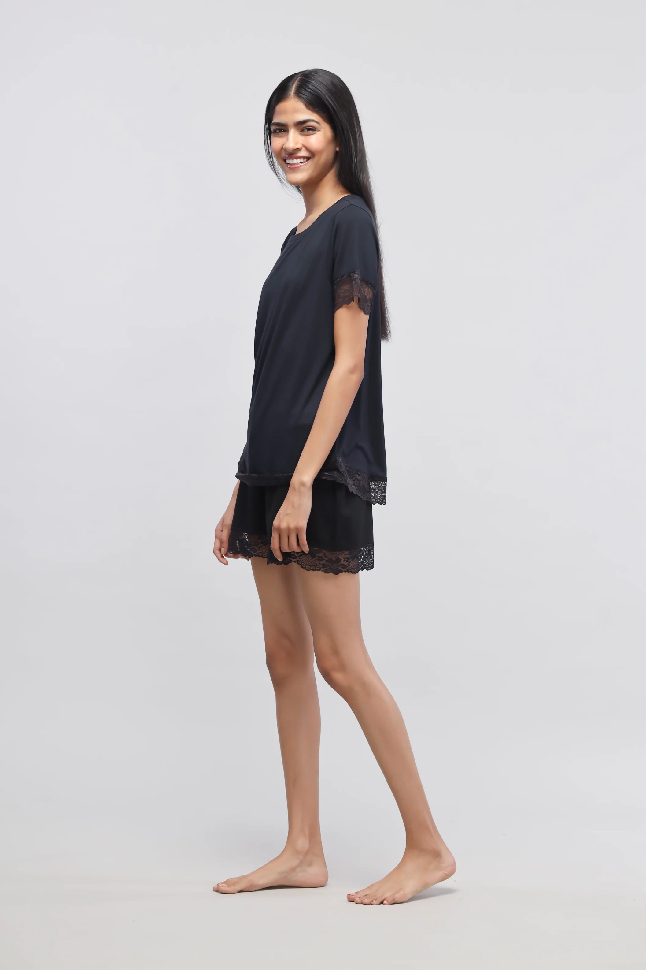 Delicate Black Lace Shorts Set - Image 3