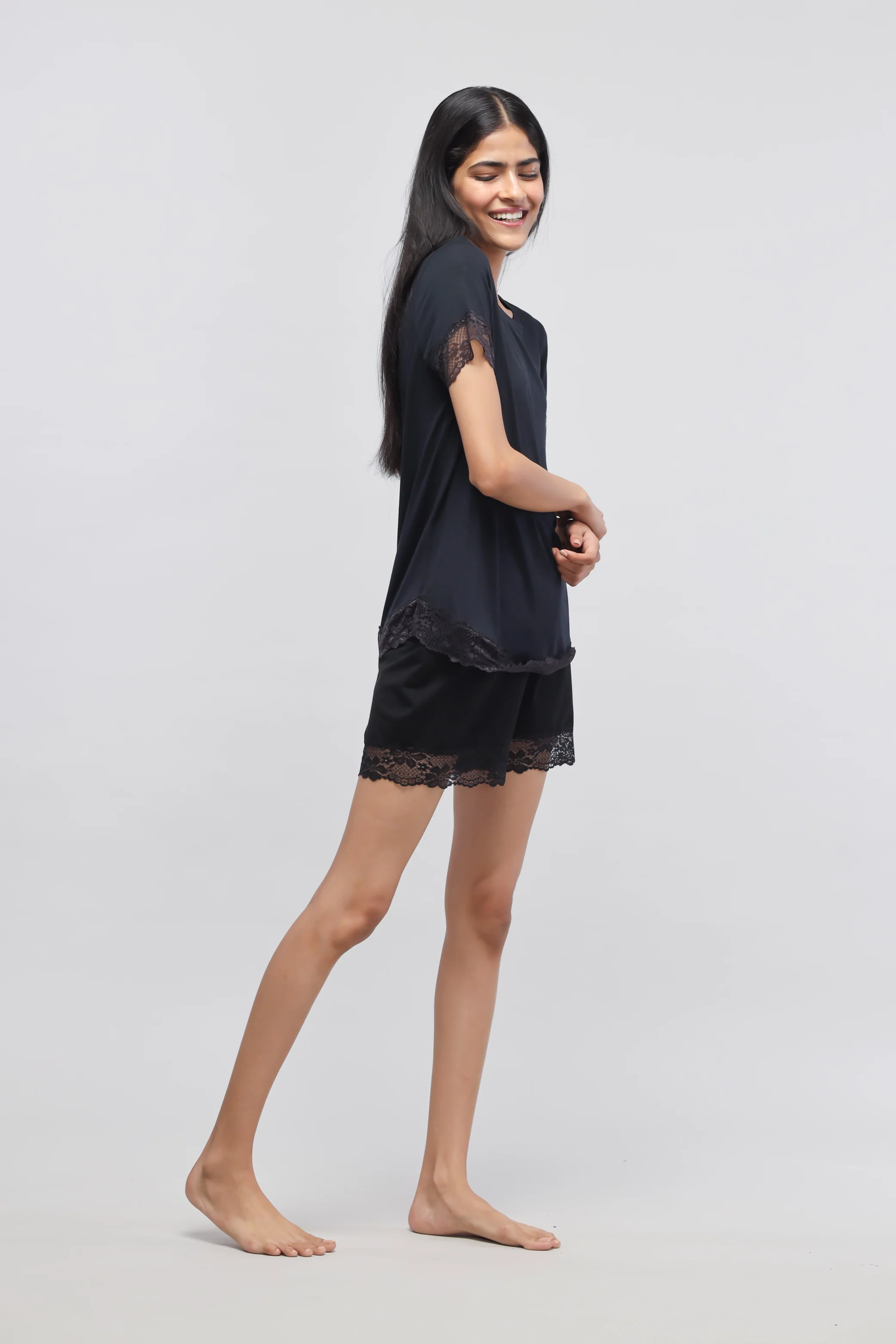 Delicate Black Lace Shorts Set - Image 4
