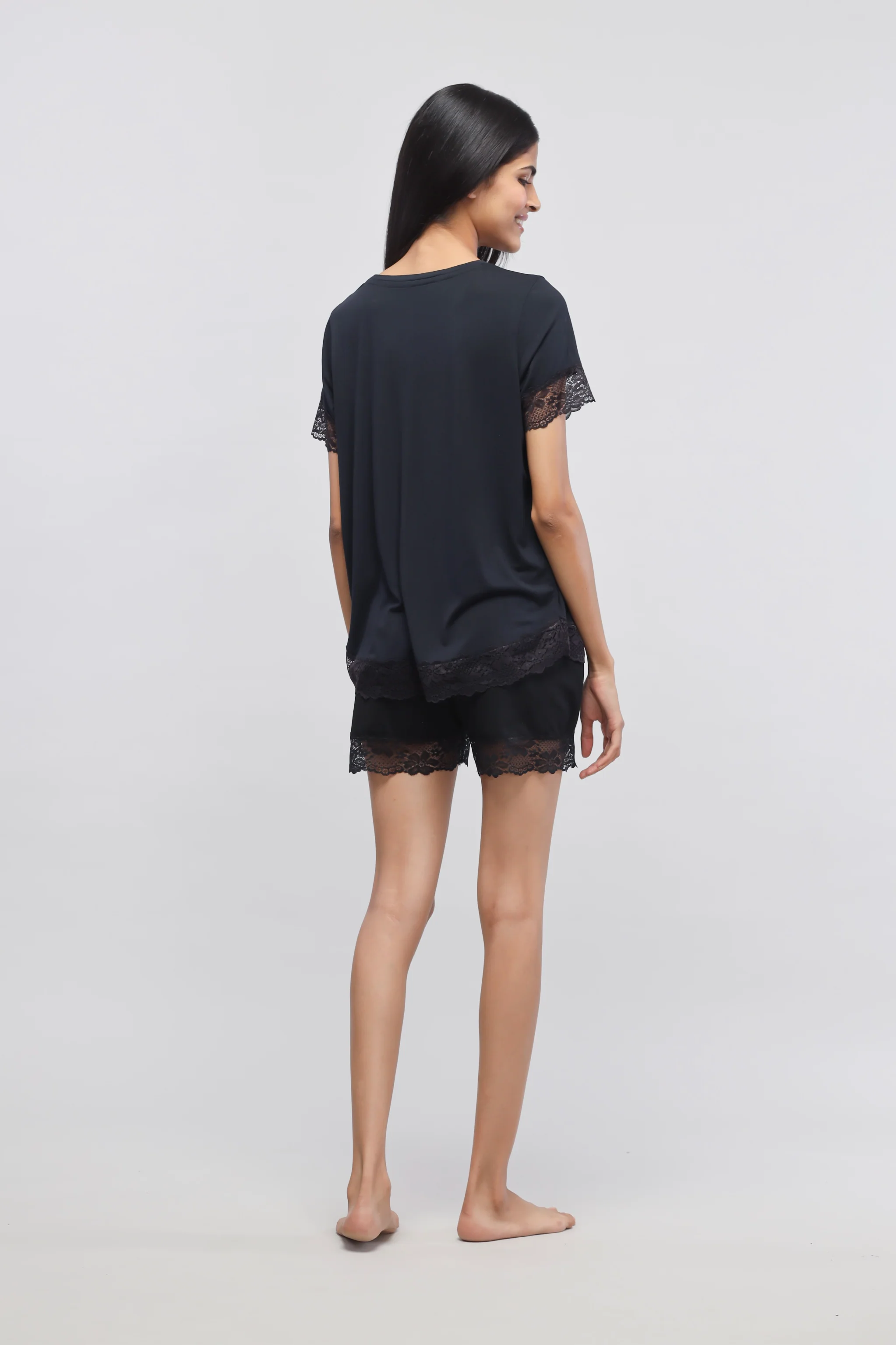 Delicate Black Lace Shorts Set - Image 5
