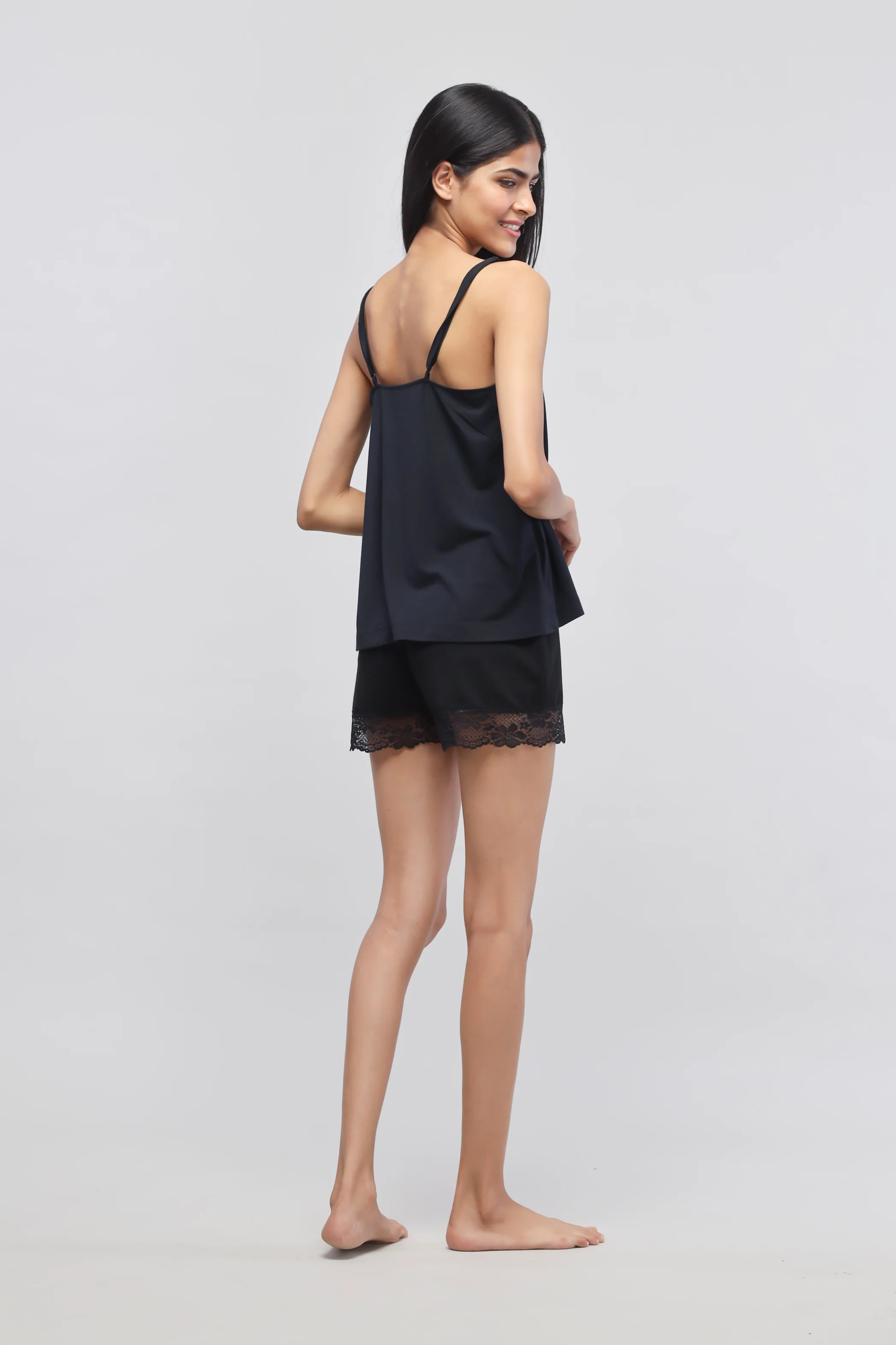 Delicate  Black Lace Shorts Set with Tank Top - Image 4