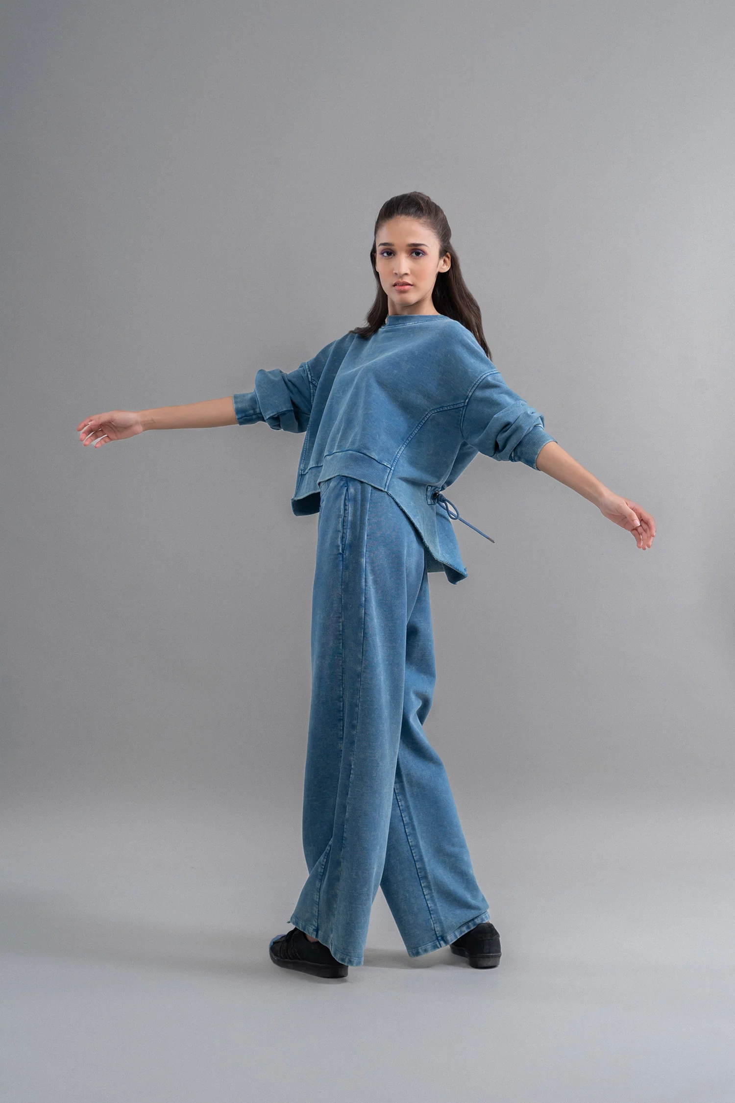 Denim Wash 100% Cotton Terry Ruched Sweatshirt - Image 6