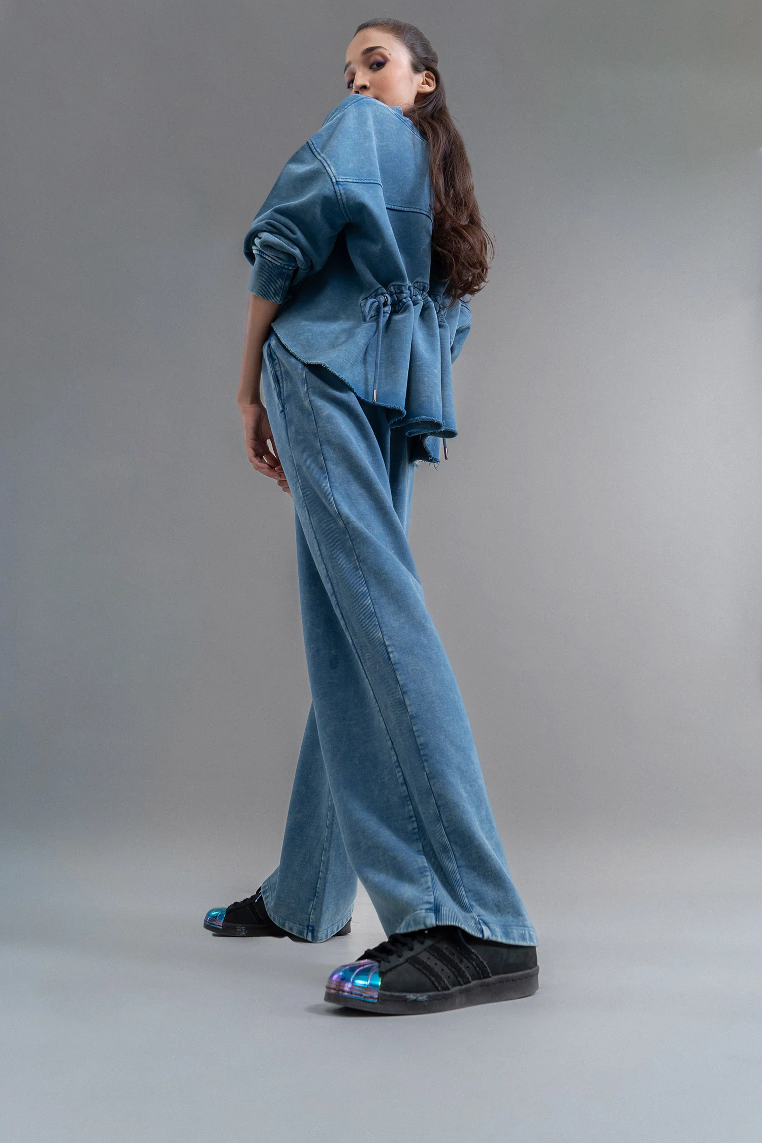 Denim Wash 100% Cotton Terry Ruched Sweatshirt - Image 9
