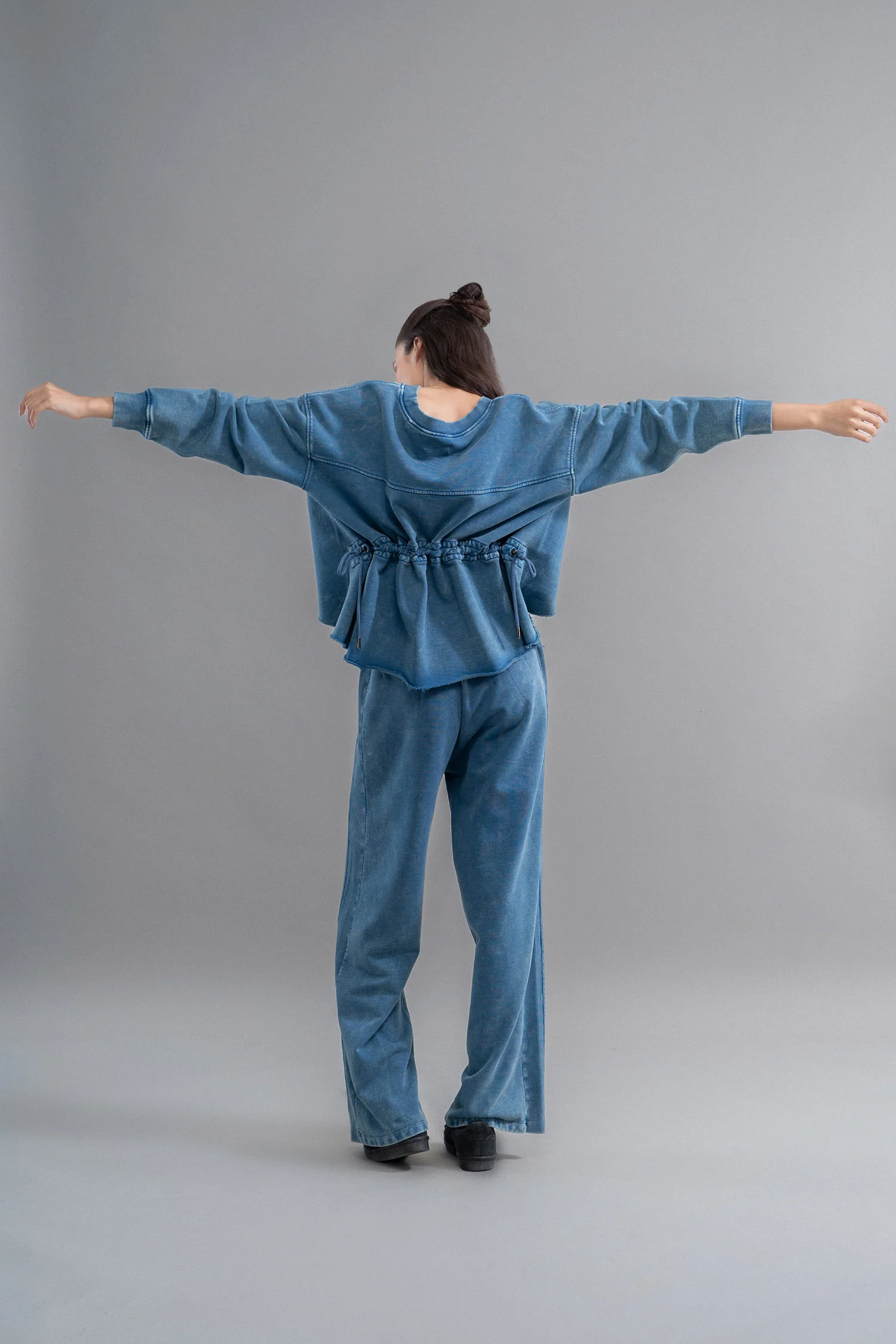 Denim-Wash 100% Cotton Terry Ruched Set - Image 4