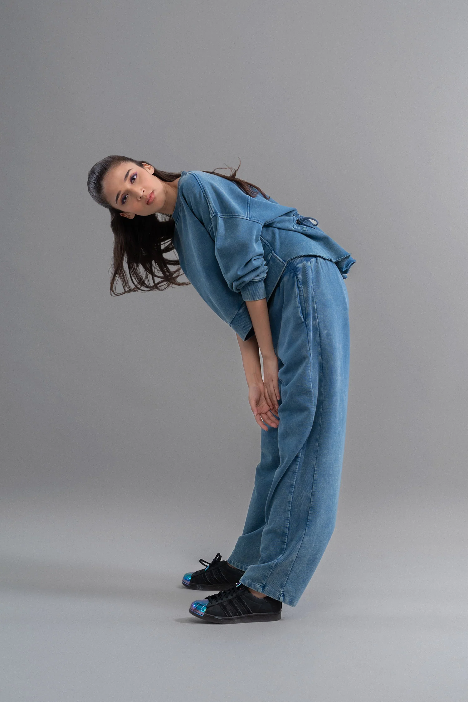 Denim-Wash 100% Cotton Terry Ruched Set - Image 6