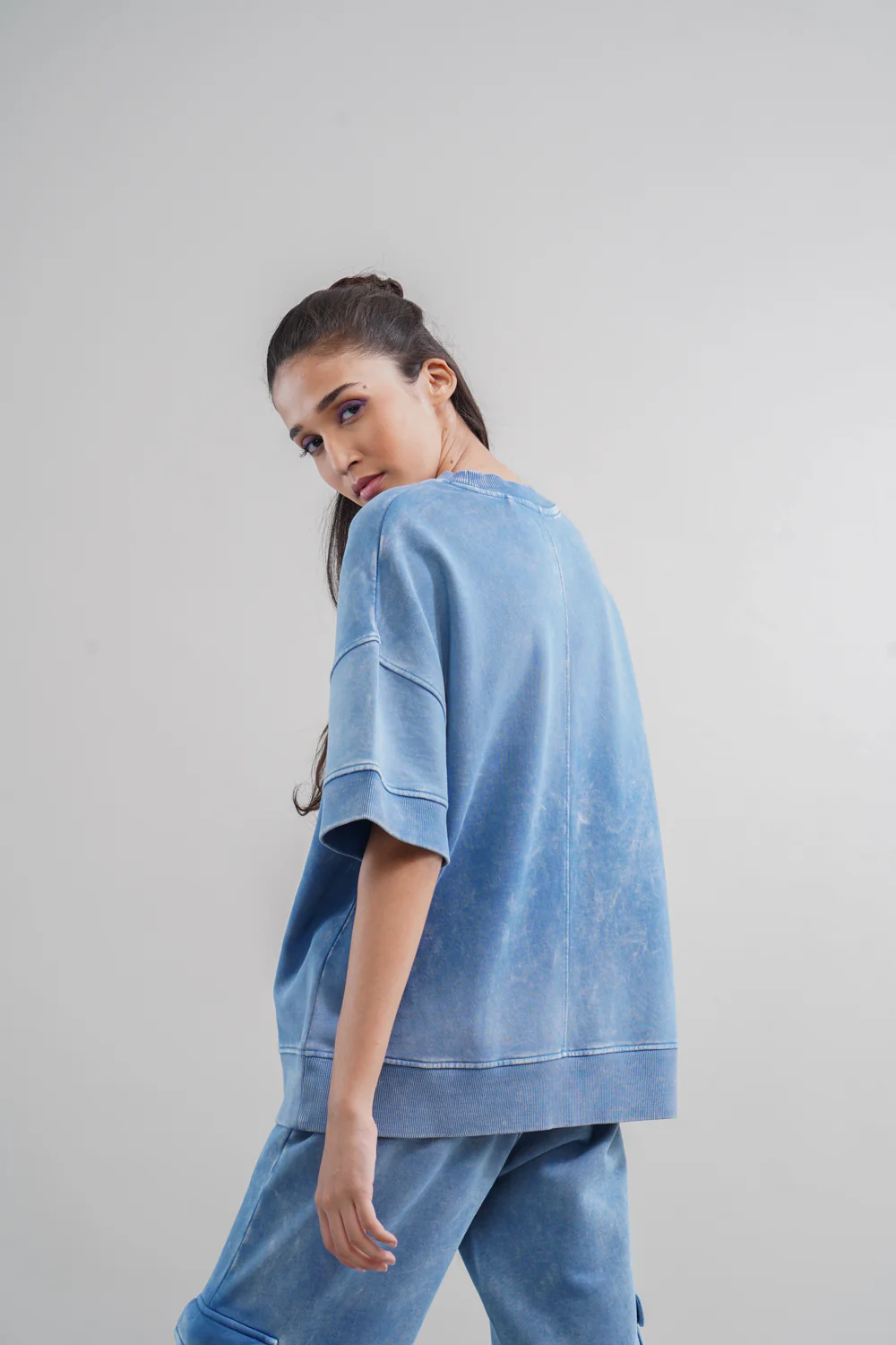 Denim Wash 100% Cotton Terry Sweatshirt - Image 4