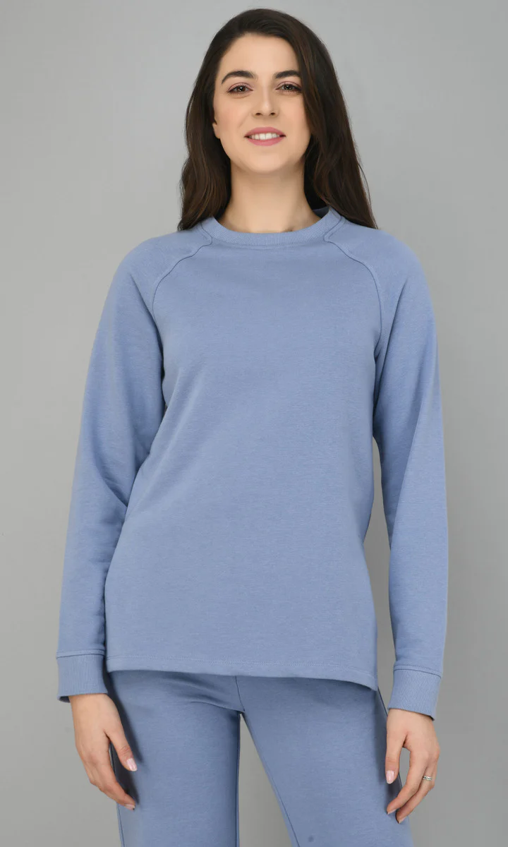 Ice-Blue Fleece Long Pullover Set - Image 3