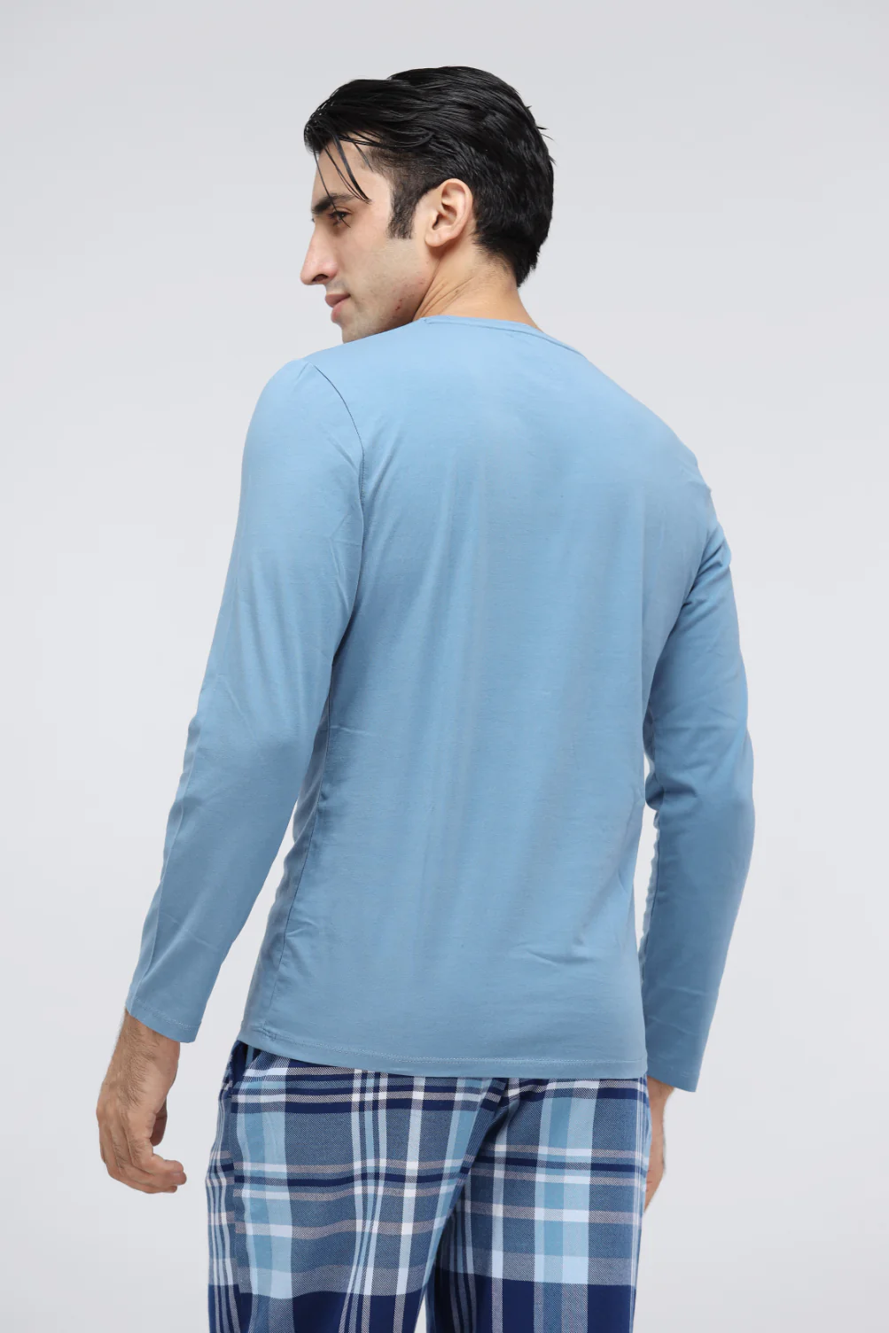 Men's Blue Cotton Full Sleeve T-Shirt - Image 4