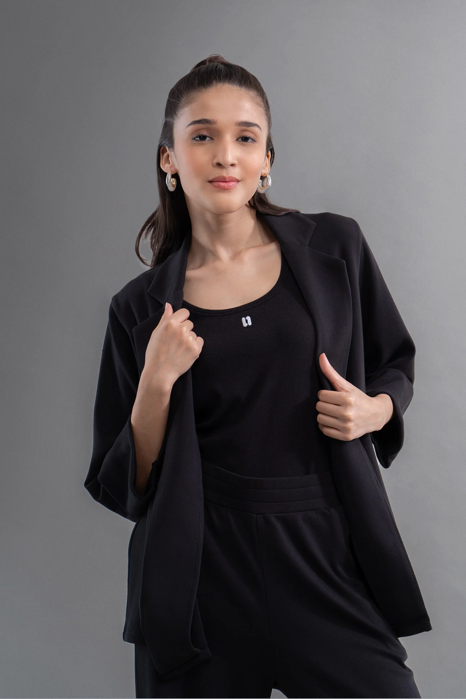 Snugknit® Black Flared Pant With Tank Top & Blazer - Image 4