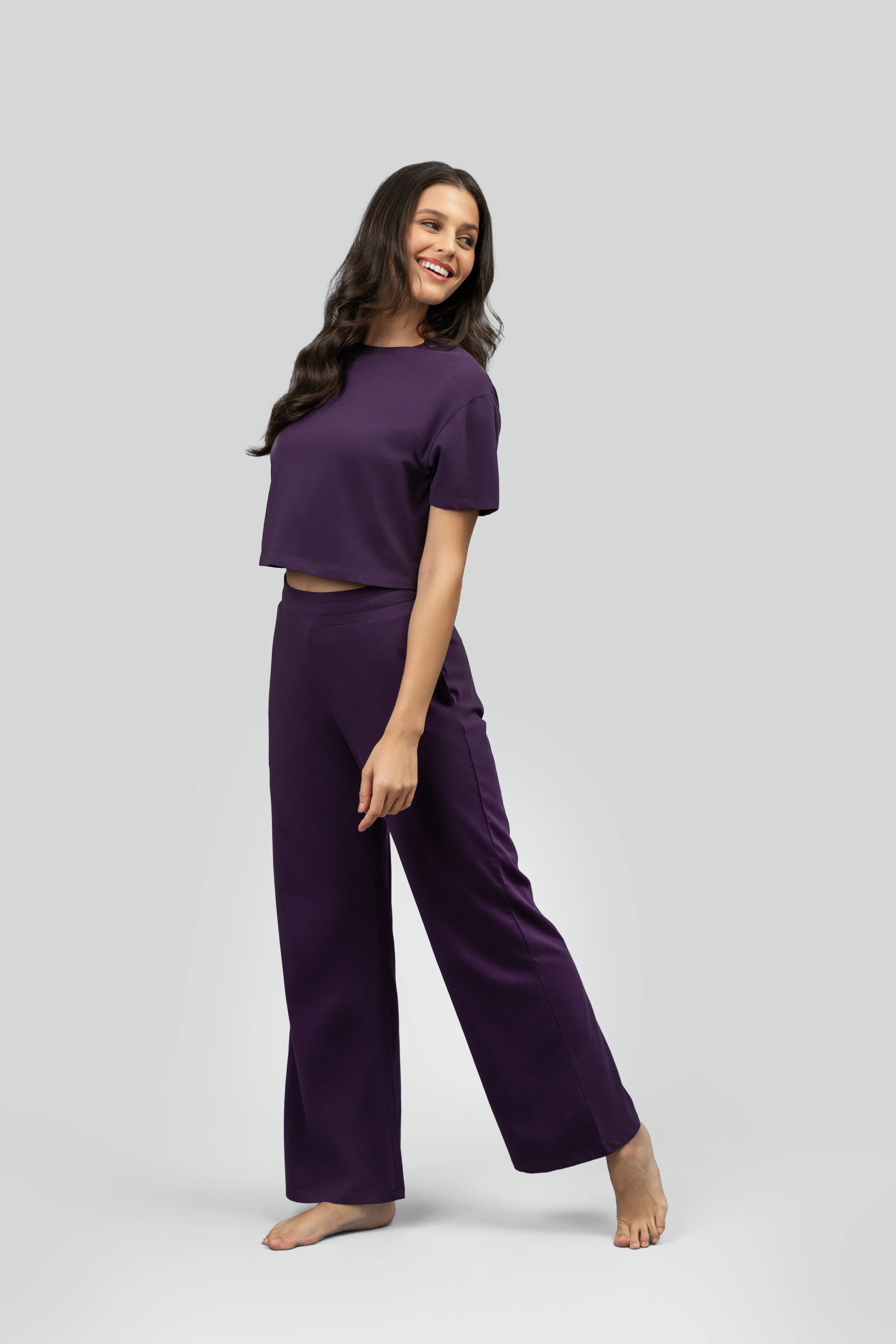 Soft Flare Plum Cropped Lounge Set - Image 10
