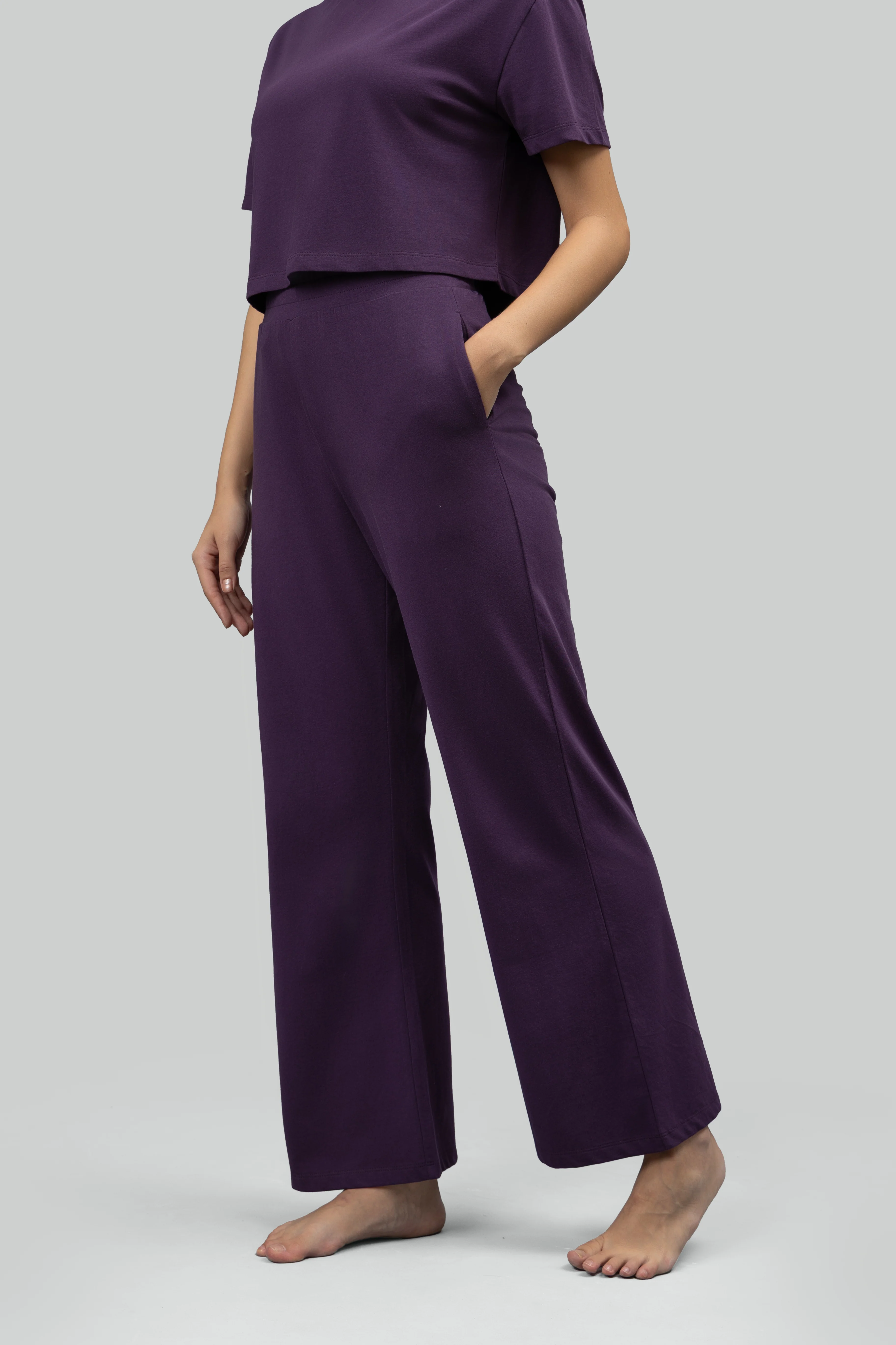 Soft Flare Plum Cropped Lounge Set - Image 4