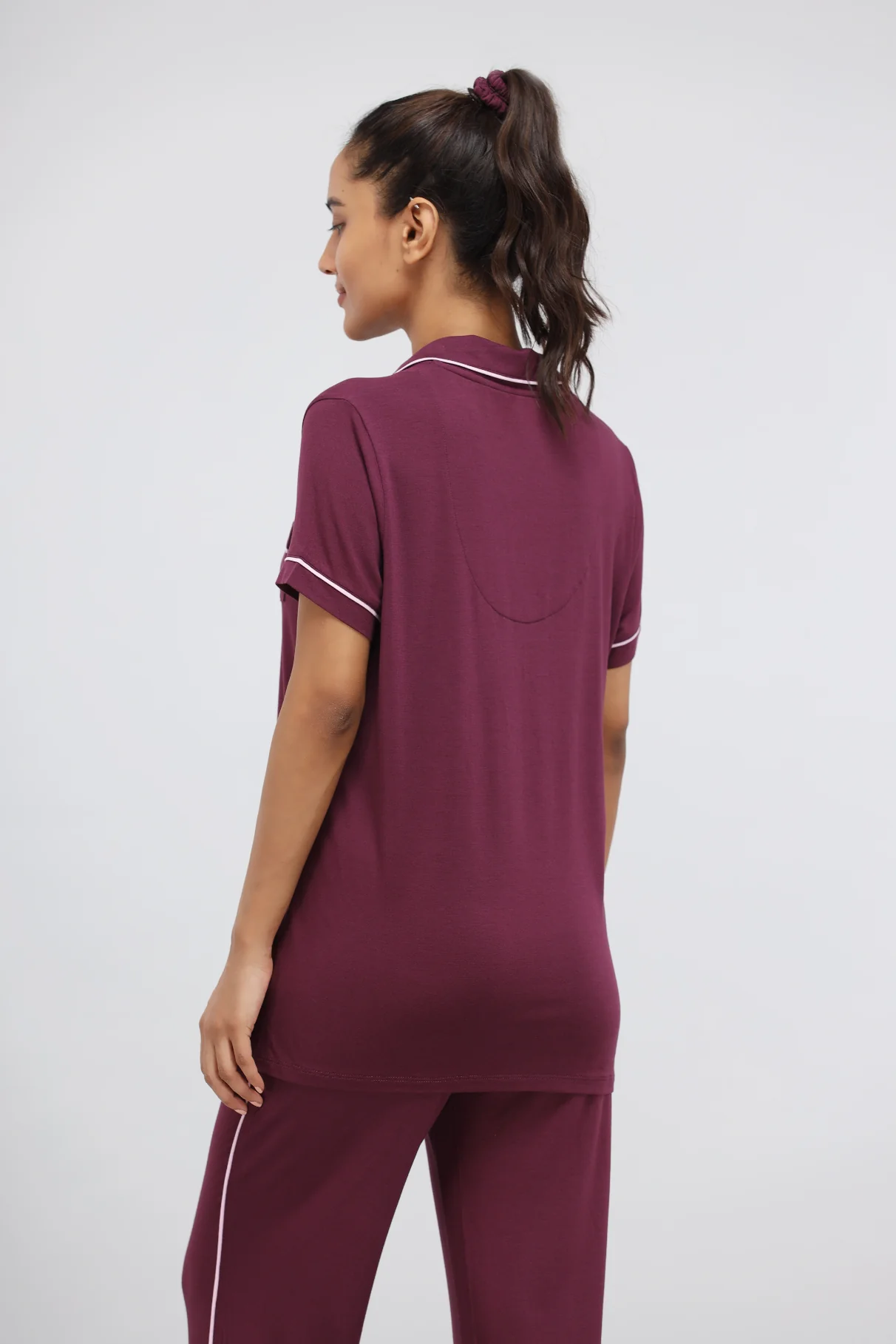Wine Modal Piping Half Sleeve Top - Image 3